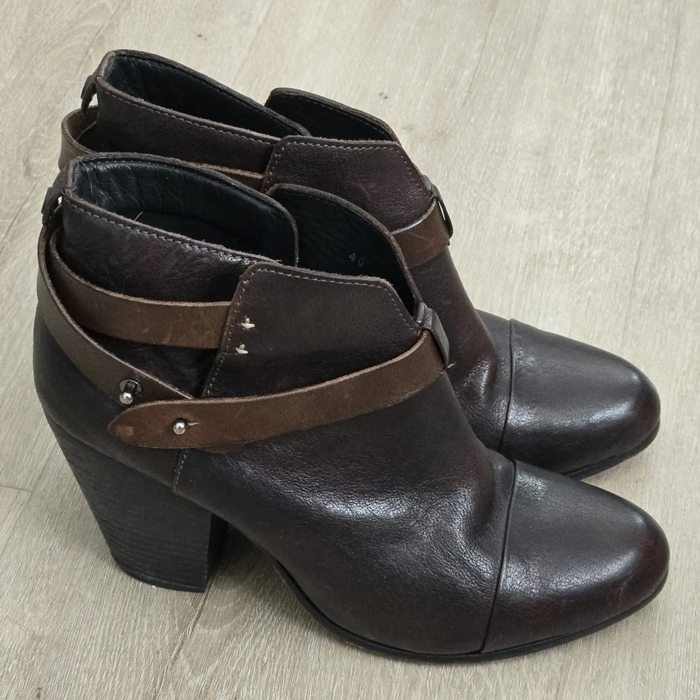 Rag & Bone Harrow Dark Brown Leather Ankle Boots Size 40 EU 9 US